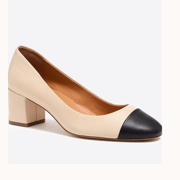 J. Crew Factory Shoes - J.Crew Bryan Cap Toe Two Tone Block Heel Leather Pumps size 7